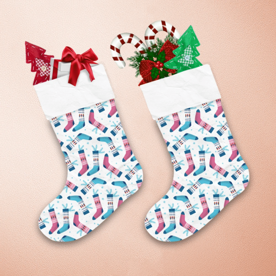 Blue And Pink Socks With Colorful Christmas Tree Christmas Stocking 1