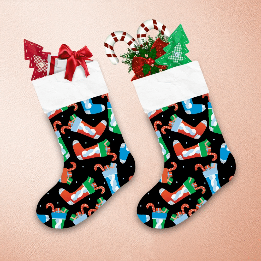 Box-Gift-And-Candy-Cane-In-Christmas-Socks-Christmas-Stocking-1 Box Gift And Candy Cane In Christmas Socks Christmas Stocking 1