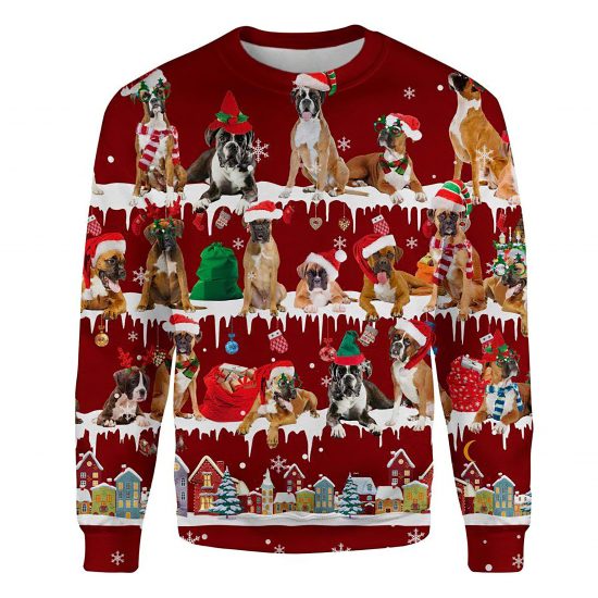 Boxer Snow Christmas Ugly Christmas Sweatshirt Animal Dog Cat Sweater Unisex