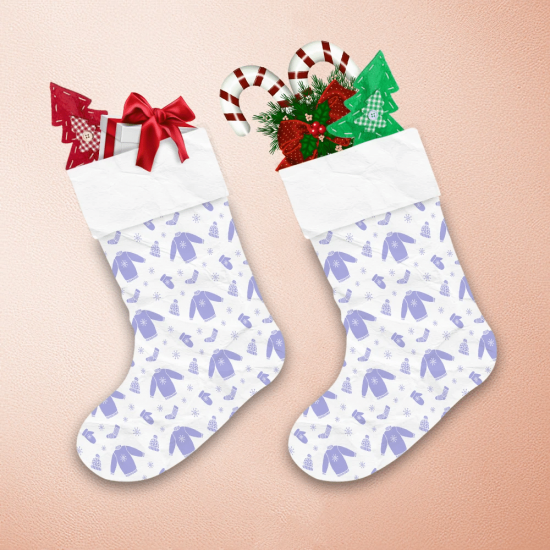 Bright Blue And White Winter Clothes Isolated Pattern Christmas Stocking 1
