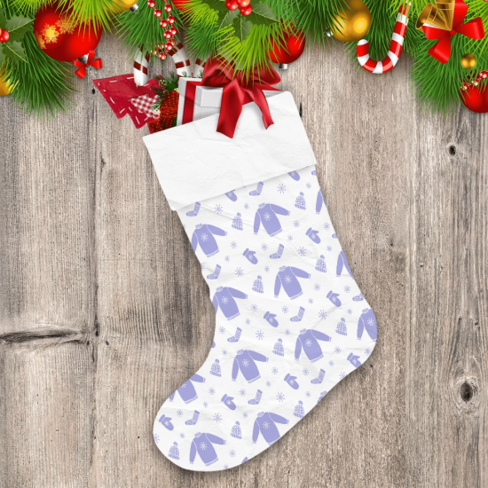 Bright Blue And White Winter Clothes Isolated Pattern Christmas Stocking