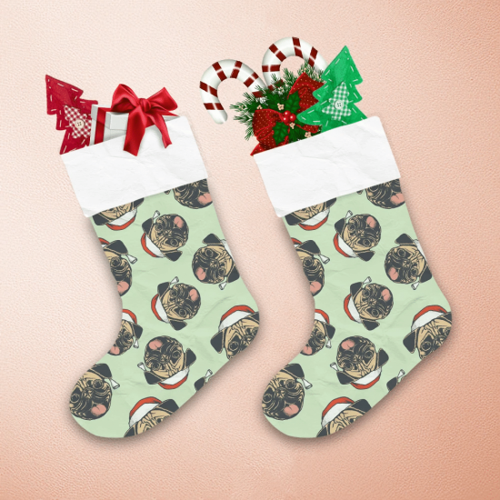 Bulldogs Head With Red Hat On Green Christmas Stocking 1