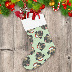 Bulldogs Head With Red Hat On Green Christmas Stocking