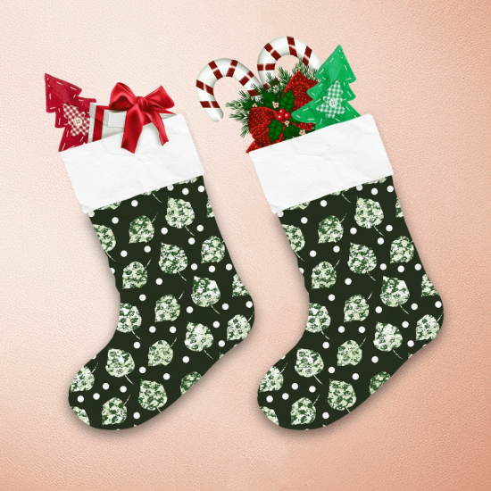 Camouflage Winter Christmas Abstract Leaves And Snow Christmas Stocking 1