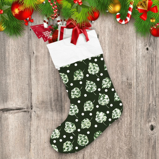 Camouflage Winter Christmas Abstract Leaves And Snow Christmas Stocking