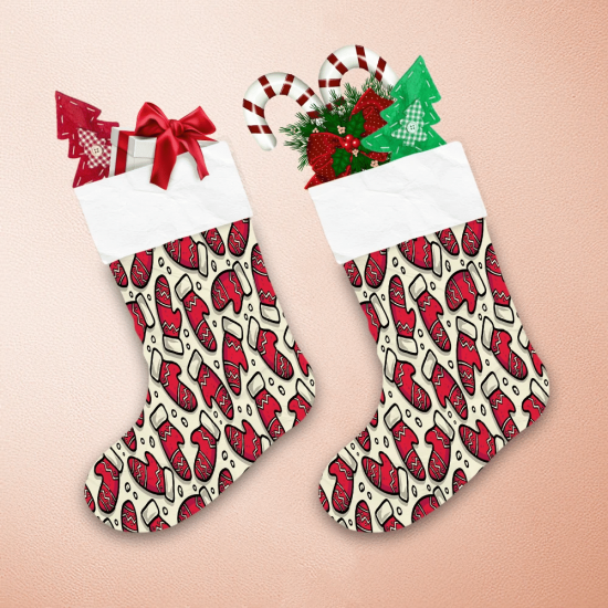 Cartoon Cute Doodle In The Form Of Red Mittens Christmas Stocking 1