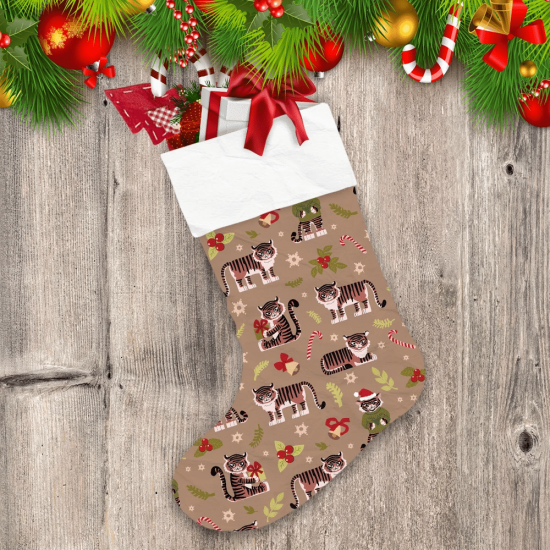 Cartoon Cute Tigers Celebrate Christmas Party With Gift Boxes Decor Christmas Stocking