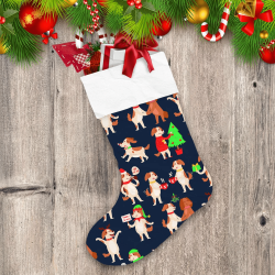 Cartoon Dog In Red Santa Hat And Christmas Tree Christmas Stocking