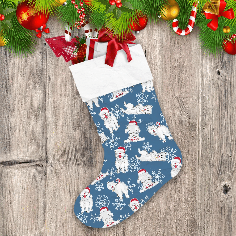 Cartoon Drawing Funny White Dog In Christmas Hats Christmas Stocking