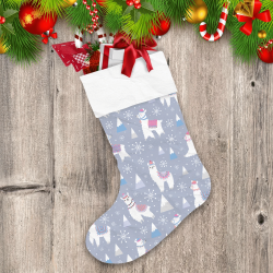 Cartoon Llima In Snowy Forest With Icing Snowflakes Christmas Stocking