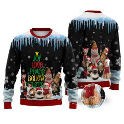 Cat Joy Love Peace Believe Christmas Sweater Christmas Knitted Sweater Print Fashion Sweatshirt For Everyone