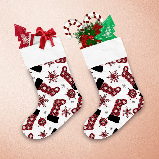 Checkered Christmas Socks And Snowflakes On White Background Christmas Stocking 1