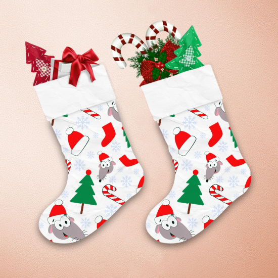 Cheerful Rat Christmas Tree Candy And Santa Red Hat Christmas Stocking 1