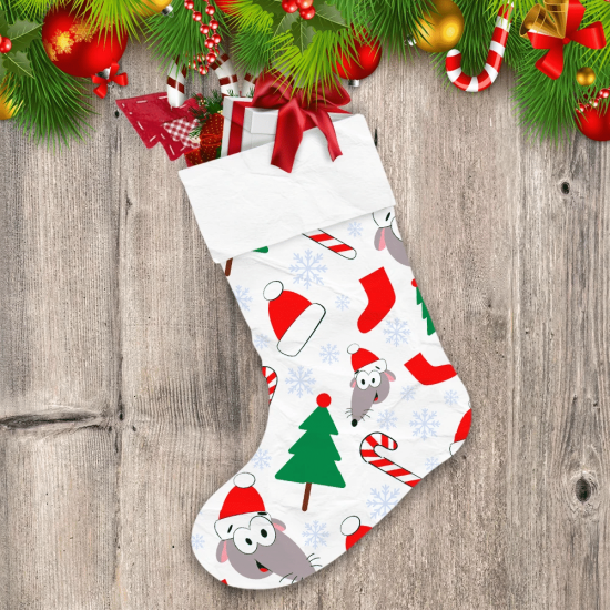 Cheerful Rat Christmas Tree Candy And Santa Red Hat Christmas Stocking