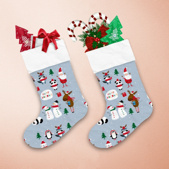Chrismas Santa Snowman And Animal With Scarf Christmas Stocking 1