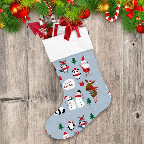 Chrismas Santa Snowman And Animal With Scarf Christmas Stocking