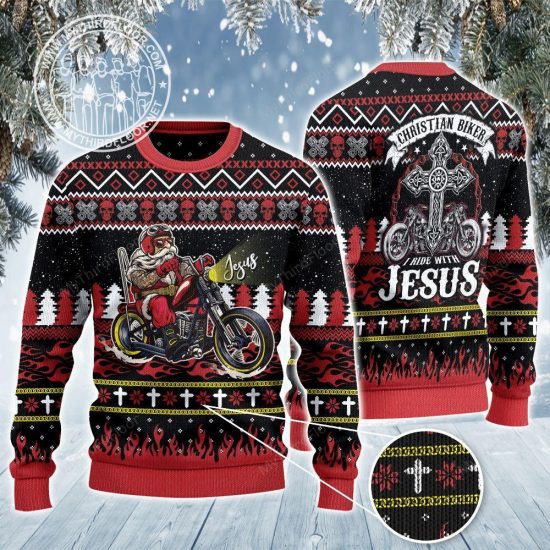 Christian Biker I Ride With Jesus All Over Print Sweatshirt