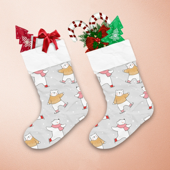 Christmas And New Year Cute Polar Bear Playing In Snow Christmas Stocking 1