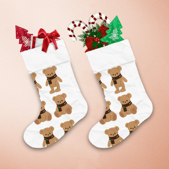 Christmas And New Year Teddy Bear With Checked Muffler Christmas Stocking 1