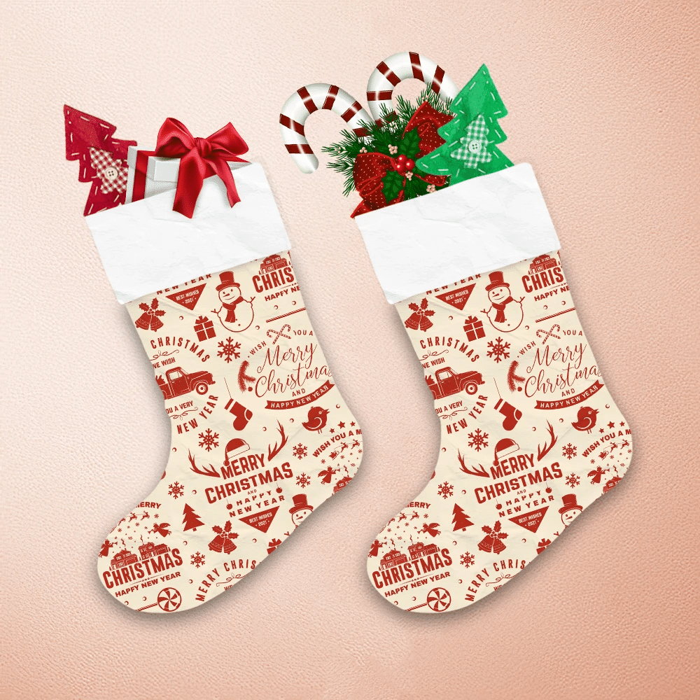Christmas And New Year Wishes Red Trucks With Snowman Tree Pattern Christmas Stocking 1