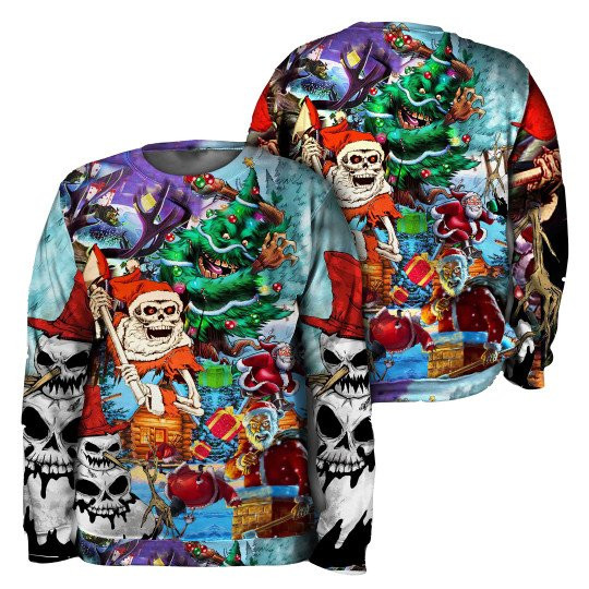 Christmas And Skull Scary Pattern Sweatshirt For Men Women