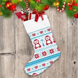 Christmas And Winter Knitted Red Penguins Christmas Stocking
