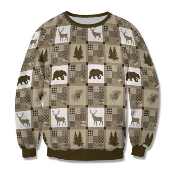 Christmas Animals In The Forest Pattern Unisex All Over Print Cotton Sweatshirt