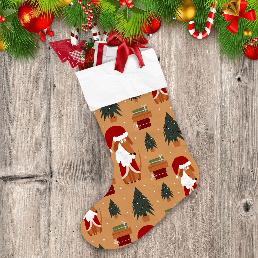 Christmas-Background-Dachshunds-With-Santa-Claus-Christmas-Stocking Christmas Background Dachshunds With Santa Claus Christmas Stocking