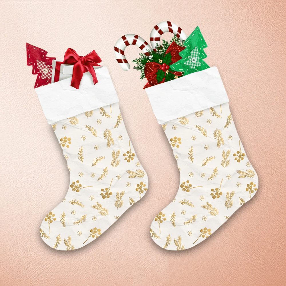 Christmas Background With Golden Branches And Berries Christmas Stocking 1