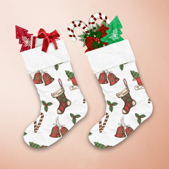 Christmas Bell Santa Sleigh Candy Holly And Sock Christmas Stocking 1