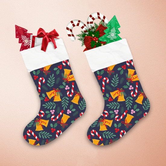 Christmas Bells Berries And Candy Cane Christmas Stocking 1