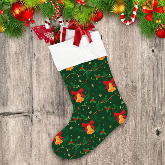 Christmas Bells With Lights Holly Leaves Decorations Pattern Christmas Stocking