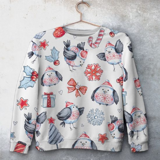 Christmas Bird Unisex All Over Print Cotton Sweatshirt