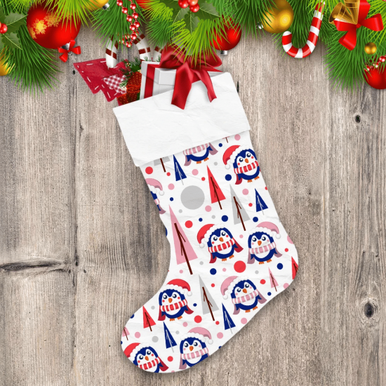 Christmas Blue Baby Penguins Wearing Hats And Scarfs Christmas Stocking