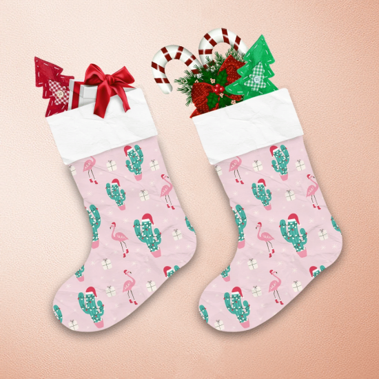 Christmas Cactuses With Flamingos And Presents Christmas Stocking 1