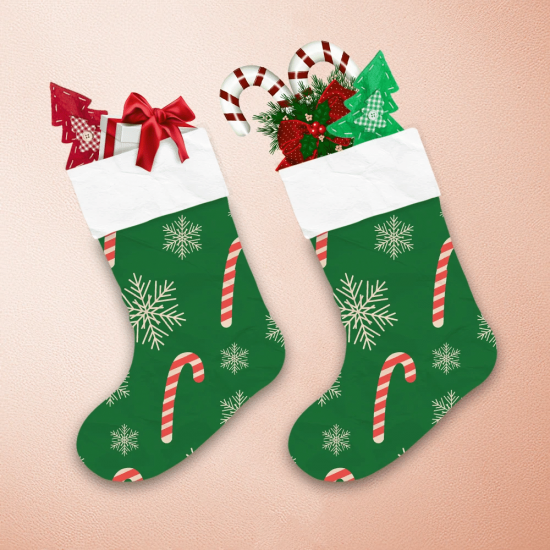 Christmas Candy Cane And Snowflake On Green Backkground Christmas Stocking 1