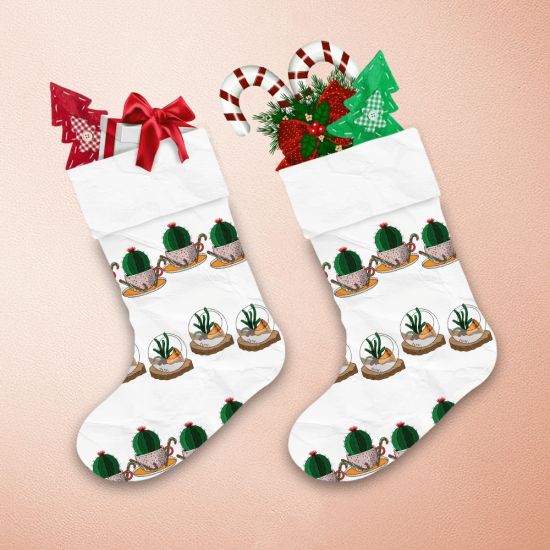 Christmas Candy Cane Bell Cactus And Succulent Art Christmas Stocking 1
