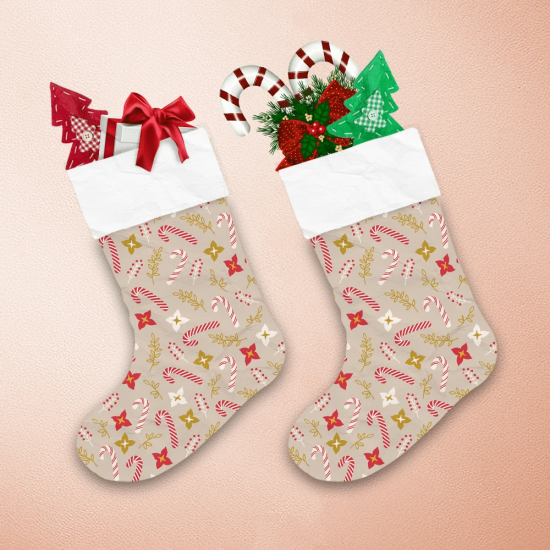 Christmas Candy Cane Flower Leaves And Branches Christmas Stocking 1
