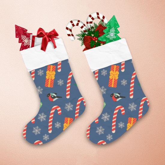 Christmas Candy Cane Gift Sock And Bullfinch Bird Christmas Stocking 1