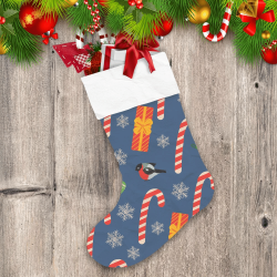 Christmas Candy Cane Gift Sock And Bullfinch Bird Christmas Stocking