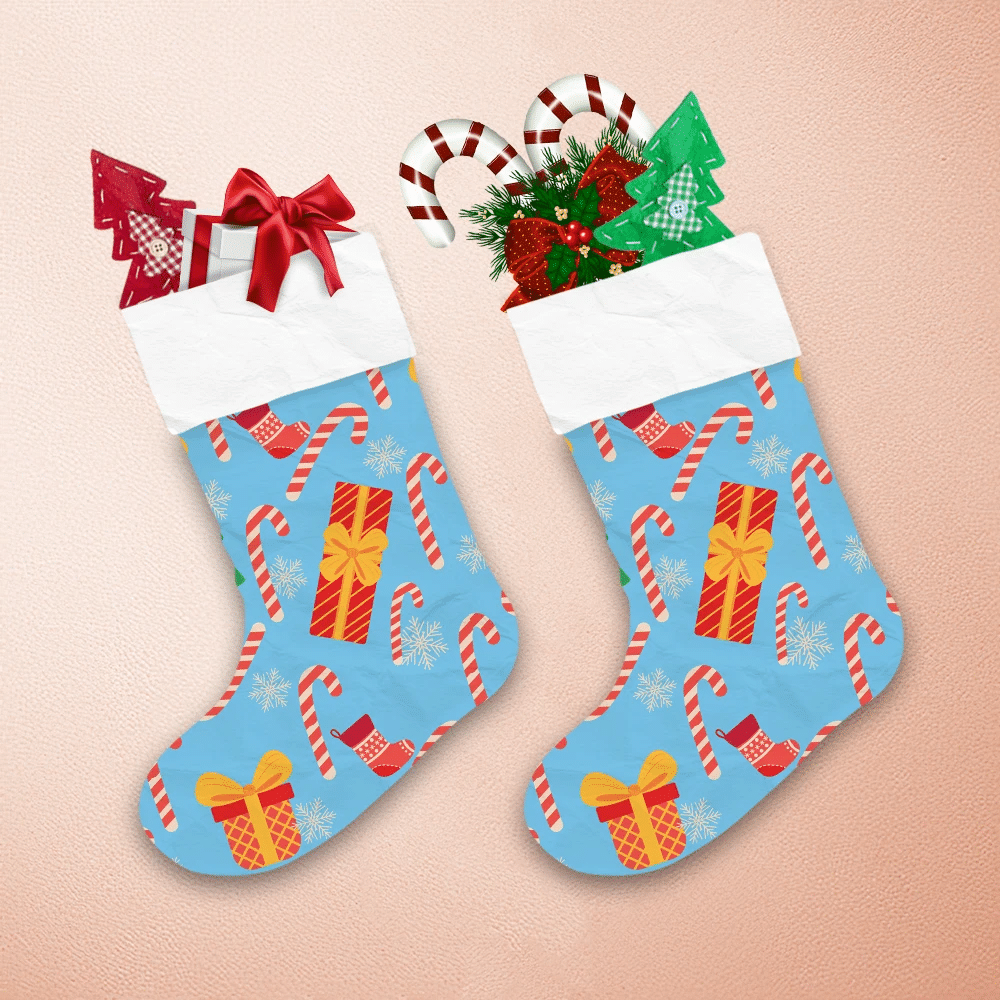 Christmas Candy Cane Gift Sock And Snowflake Christmas Stocking 1