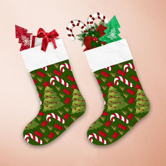 Christmas Candy Cane Gifts And Tree Christmas Stocking 1