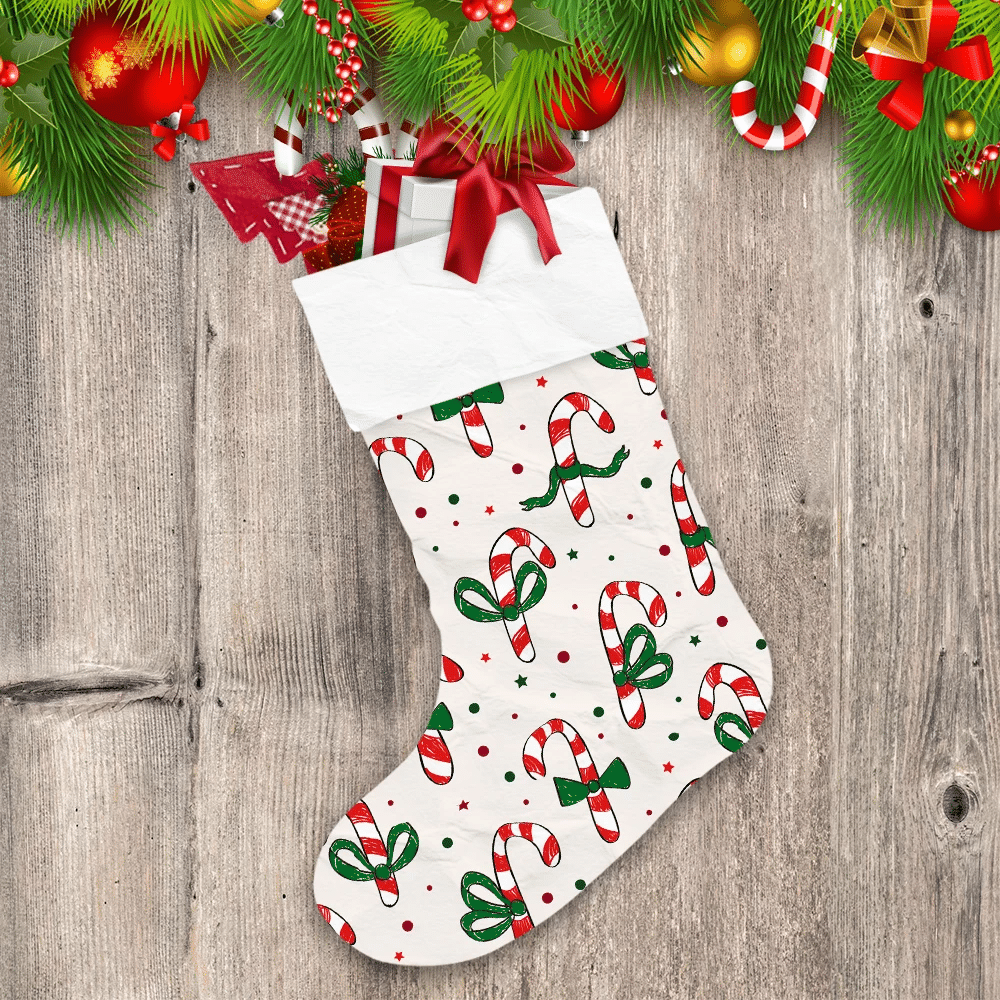 Christmas Candy Canes With Green Bow Ties Christmas Stocking
