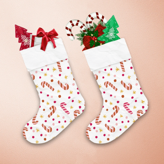 Christmas Candy Canes Witth Stars And Snowball Christmas Stocking 1