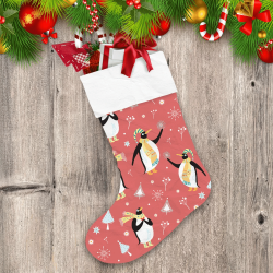 Christmas Cartoon Penguins On Red Christmas Stocking