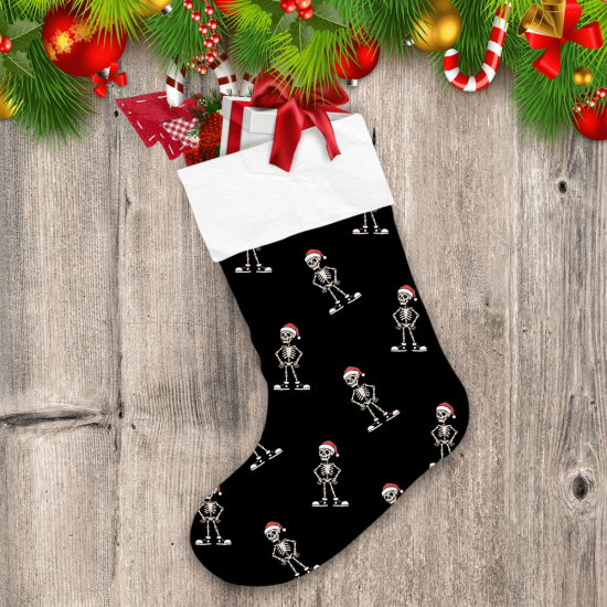 Christmas Cartoon Skeleton With Santa Hat And Sneakers Christmas Stocking