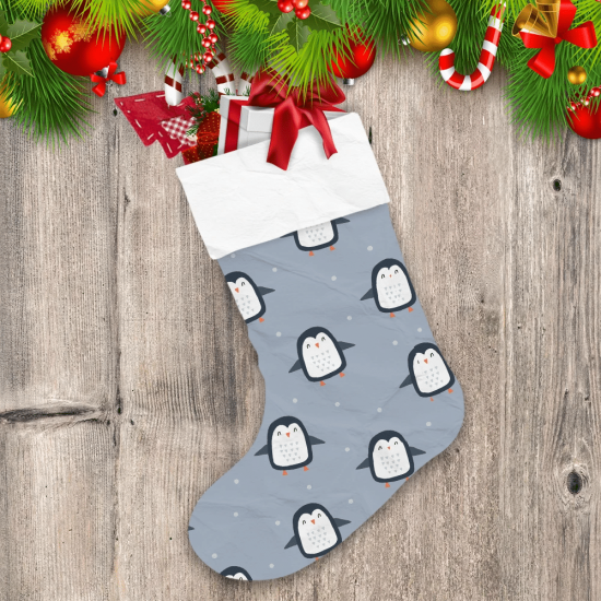 Christmas Cartoon With Cute Penguins Flying Christmas Stocking