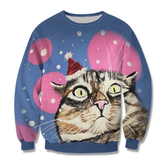 Christmas Cat Unisex All Over Print Cotton Sweatshirt