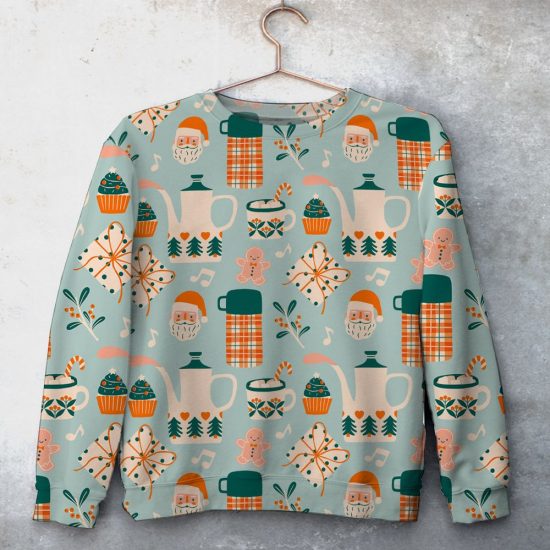 Christmas Character Pattern Unisex All Over Print Cotton Sweatshirt