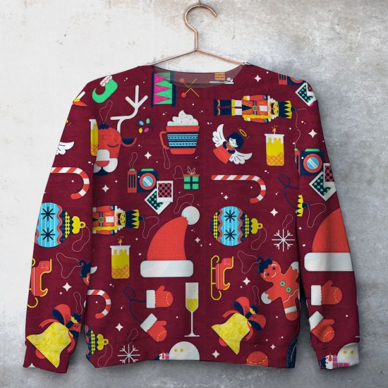 Christmas Character Pattern Unisex All Over Print Cotton Sweatshirt